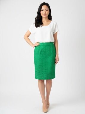 Talbots Green Eyelet Pencil Skirt